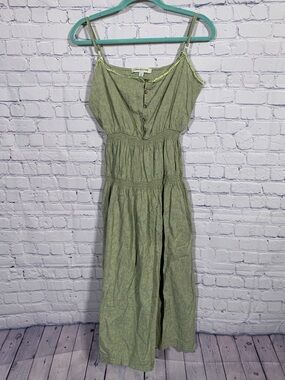 Urban Outfitters Ella Linen Blend Midi Dress Green Size L Festival Boho Beach